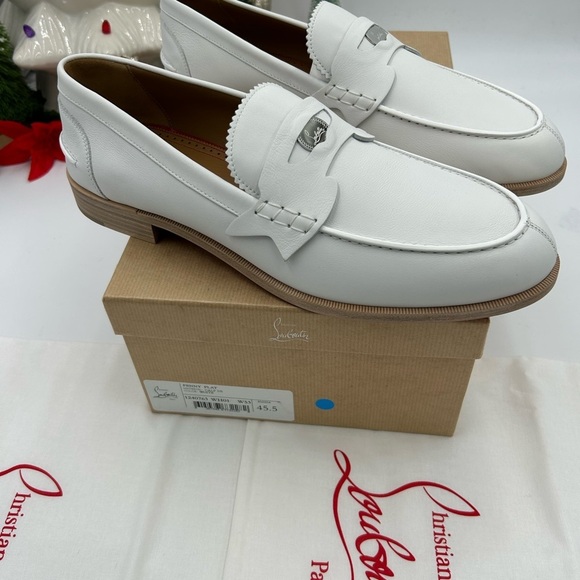 Men\'s Christian Louboutin white leather penny loafers size 45.5 made in Italy main image 12